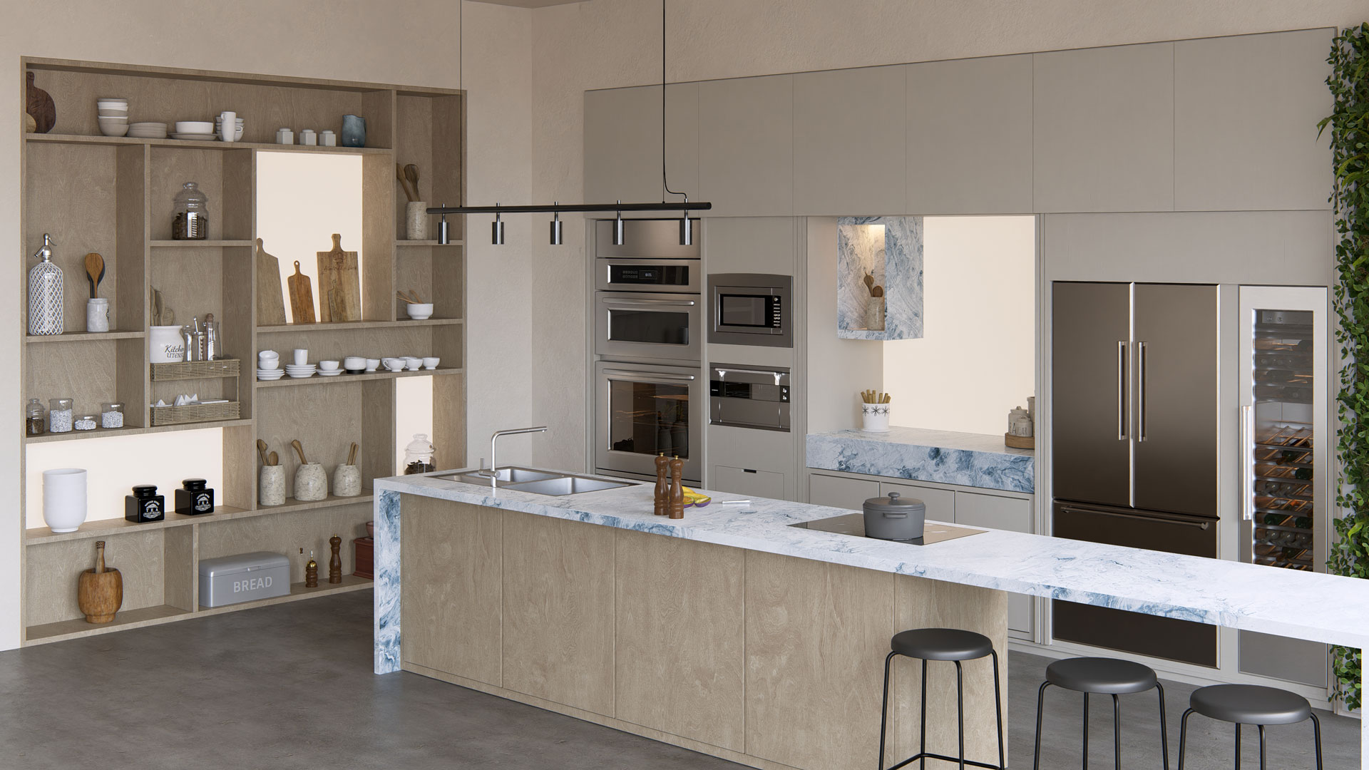 Kitchen island zoomed out render day